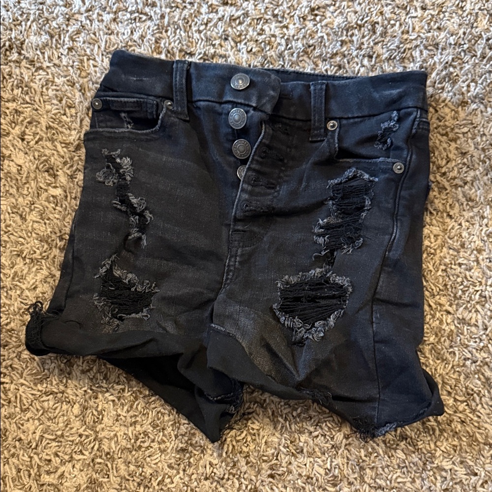 American Eagle Outfitters Black Distressed Jean Shorts
